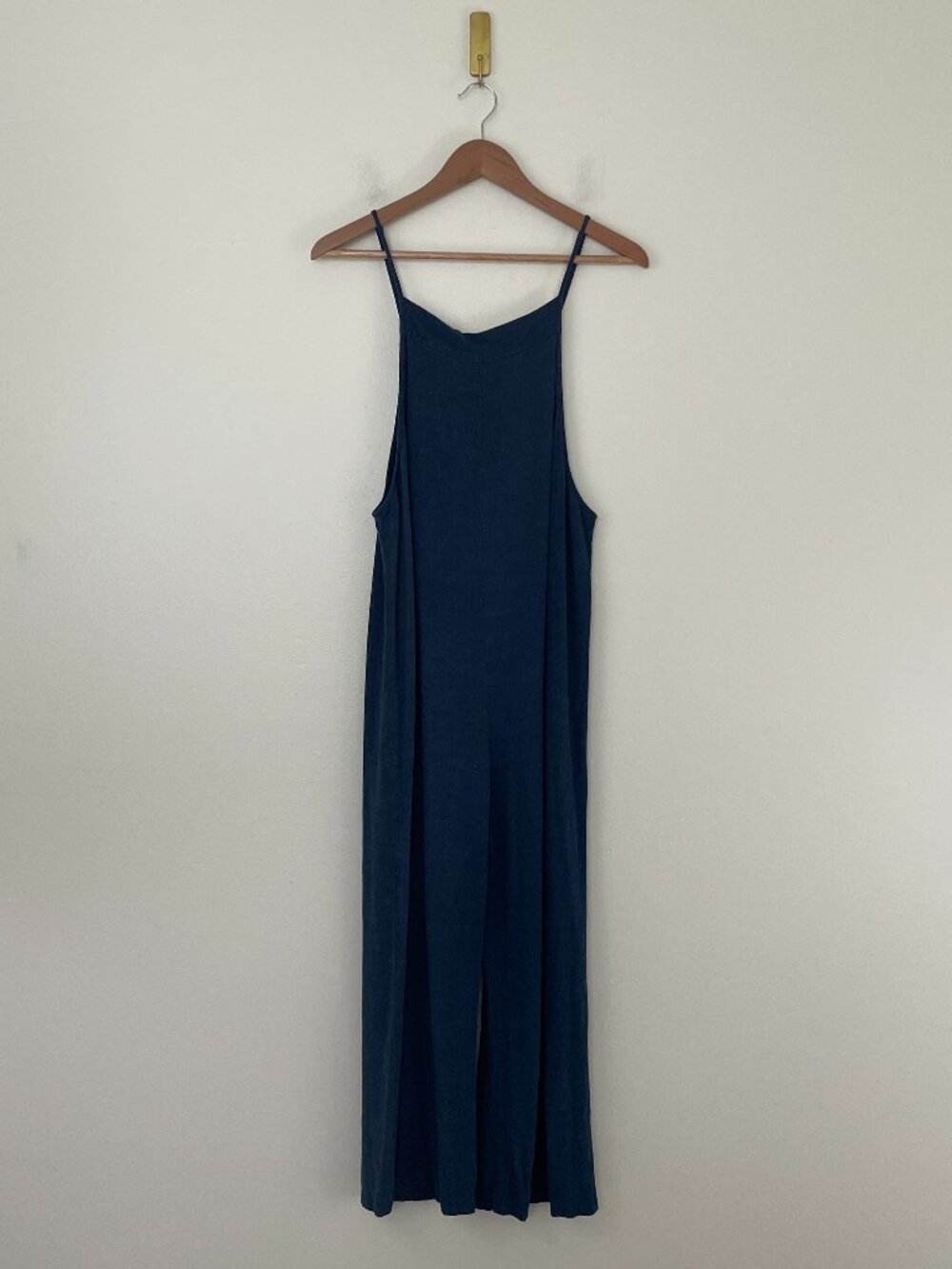 Carly Jean Los Angeles Navy Linen Blend Wide Leg Jumpsuit Size Medium